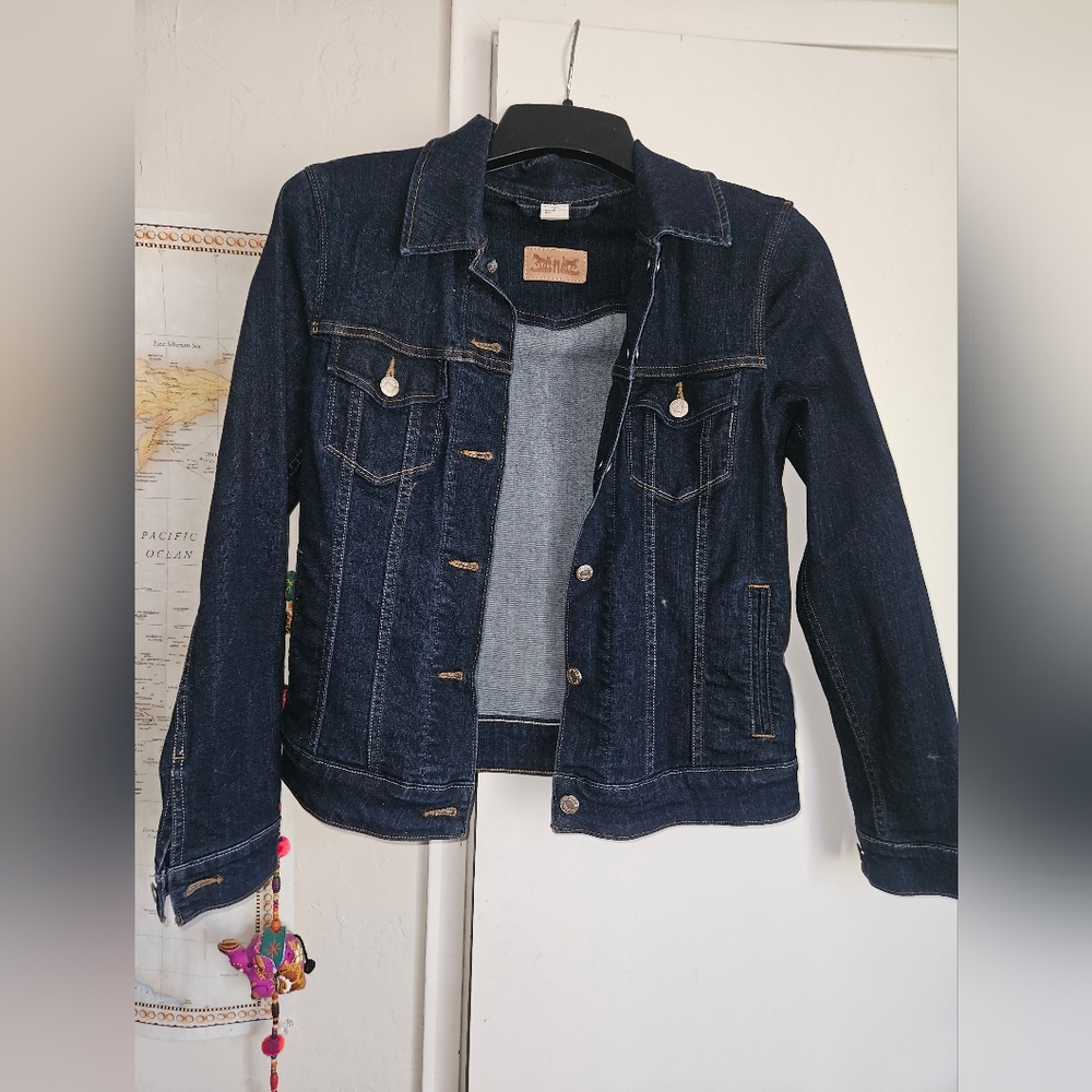 Dark Blue Structured Jean Jacket With Classic Col… - image 1